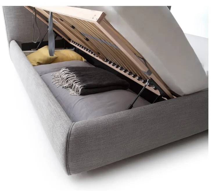 Szürke kárpitozott ágyneműtartós franciaágy ágyráccsal 180x200 cm Atesio – Meise Möbel