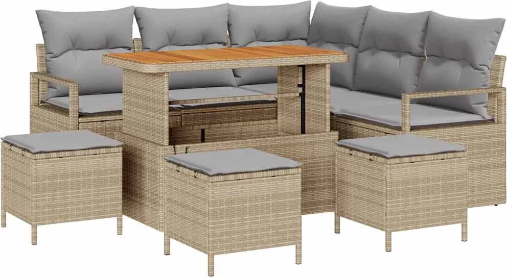 vidaXL Kerti Kanapé Szett párnával 9 pcs Bézs polirattan