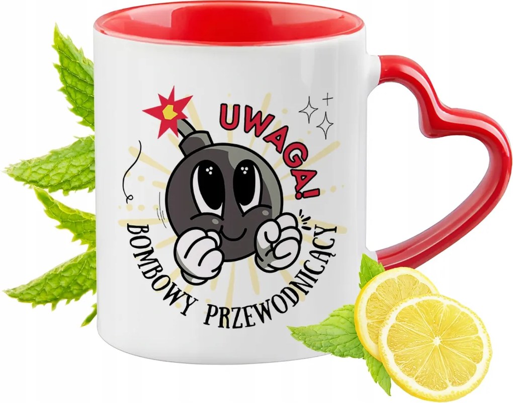 Piros bögre szív alakú füllel az elnöknek ajándékba