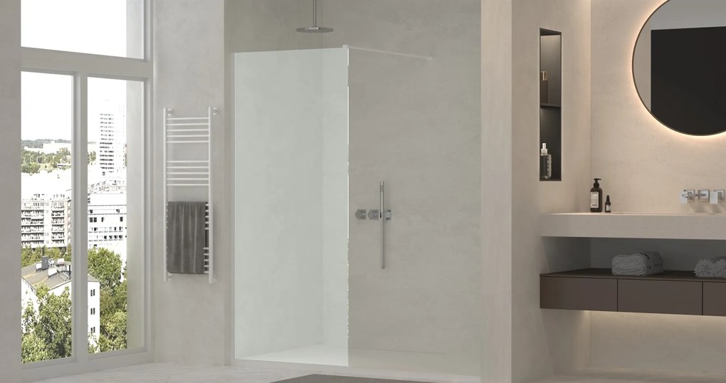 Erga Paris, Beépíthető zuhanyfal 110x200 cm, 8 mm-es matt üveg, fehér profil, ERG-V02-PARIS-110x200-FR-WH