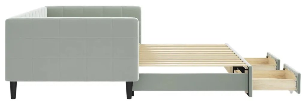 világosszürke kihúzható bársony heverő fiókkal 100 x 200 cm