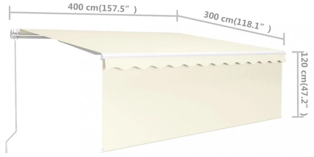 krémszínű kézzel kihúzható napellenző redőnnyel 4 x 3 m