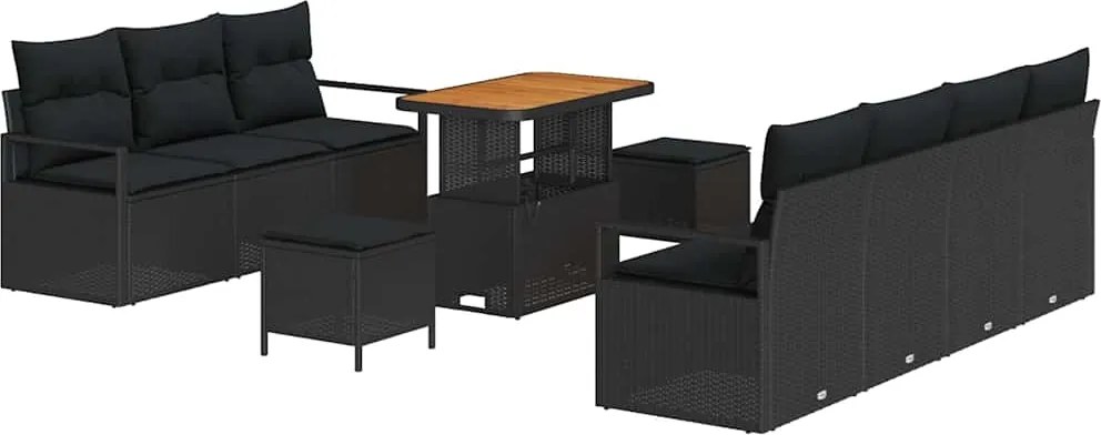 vidaXL Kerti Kanapé Szett párnával tárolóval párnával 10 pcs Fekete