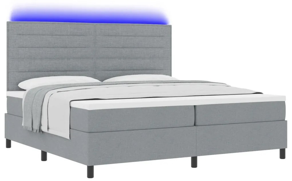 vidaXL Rugós ágy matraccal és LED világítással, világosszürke, 200 x 200 cm-es szövet