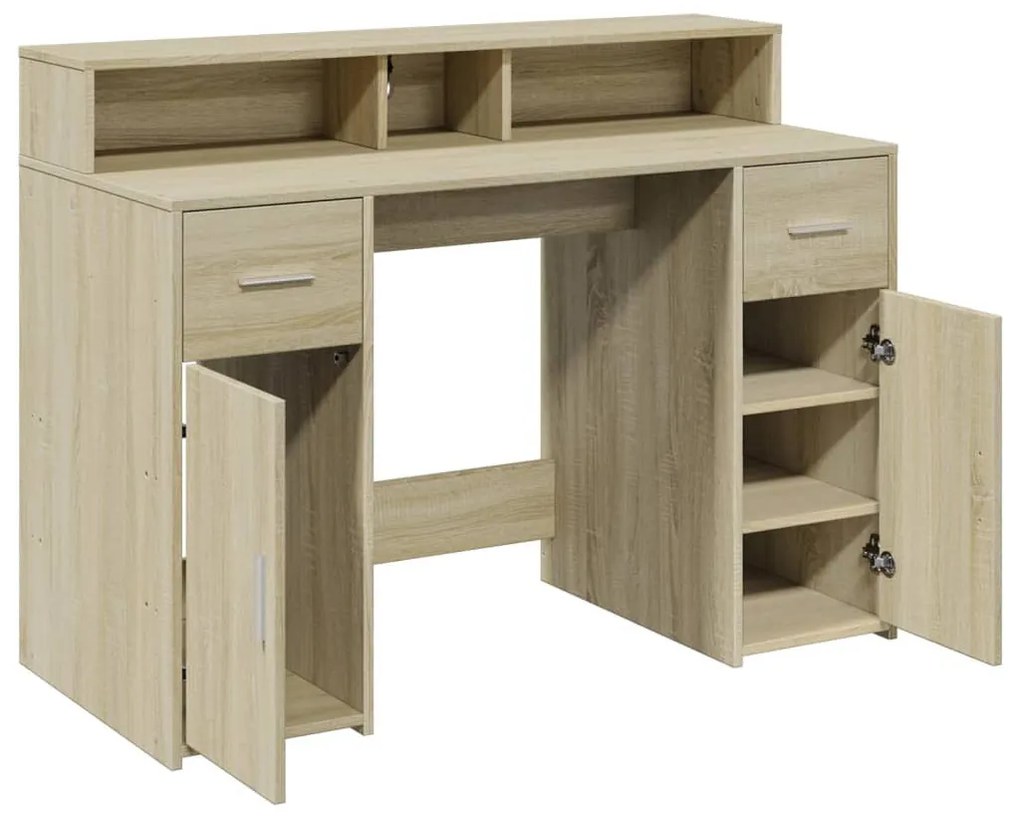 sonoma tölgy színű szerelt fa íróasztal LED-ekkel 120x55x91 cm
