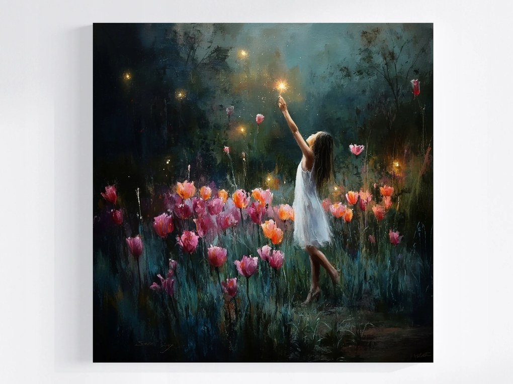 Vászonkép Canvas Kert Éjszaka Este Virágok Tulipánok Csillagok 40x40