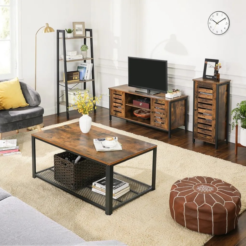TV szekrény polcokkal és két ajtóval, rusztikus barna 110x40x50cm