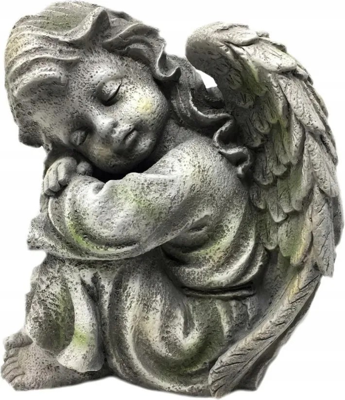 Angyalka kerti figura 24 cm szürke polyresin tartós dekoráció