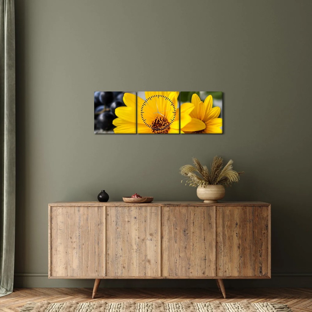 Sárga virágok képe (órával) (90x30 cm)