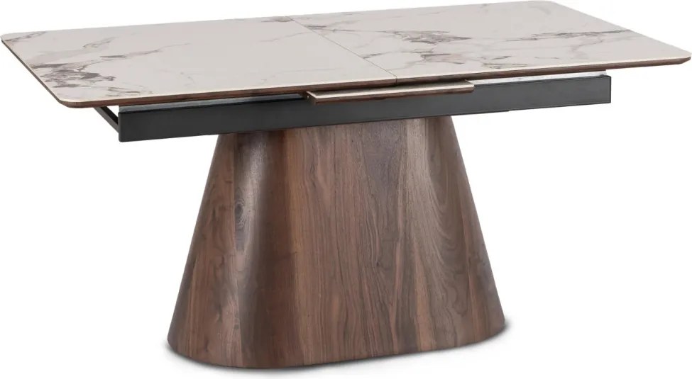 Stół LIZBONA Ceramiczny Rozkładany 160-200 cm Biały Marmur/Orzech