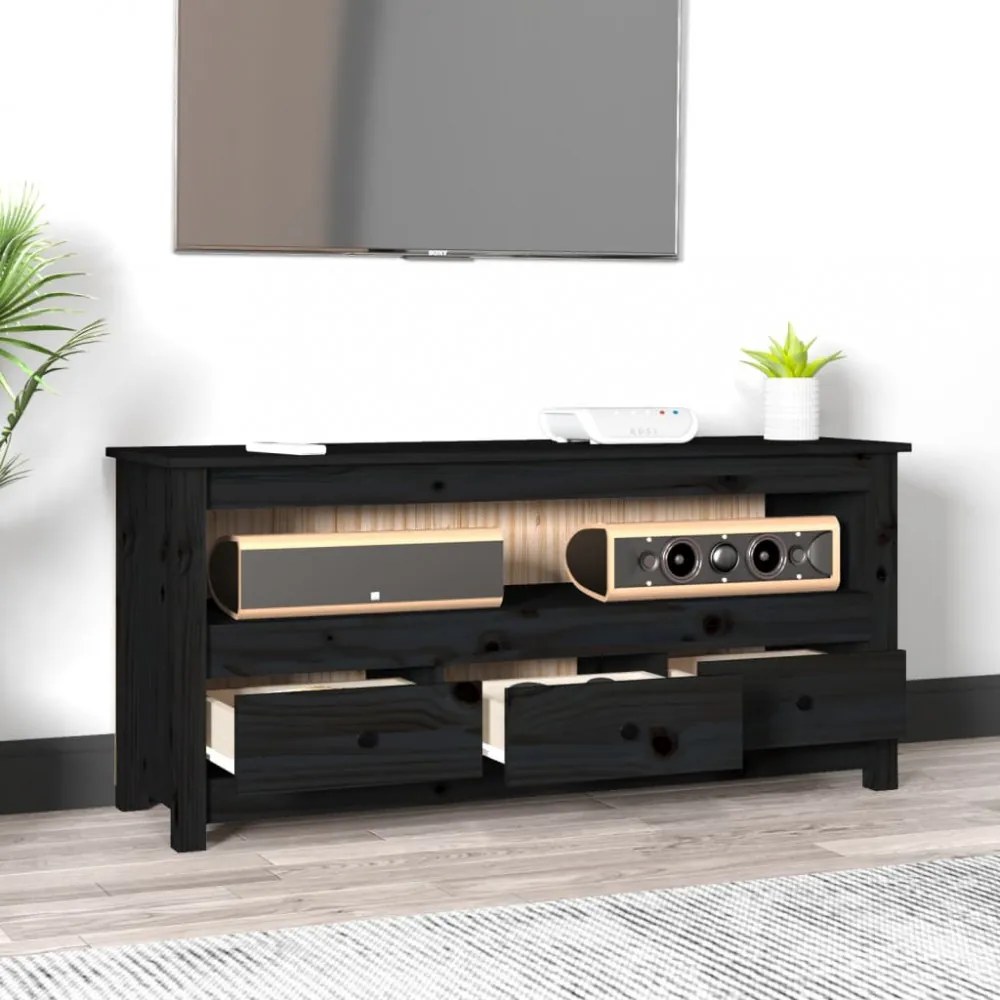 fekete tömör fenyőfa TV-szekrény 114 x 35 x 52 cm