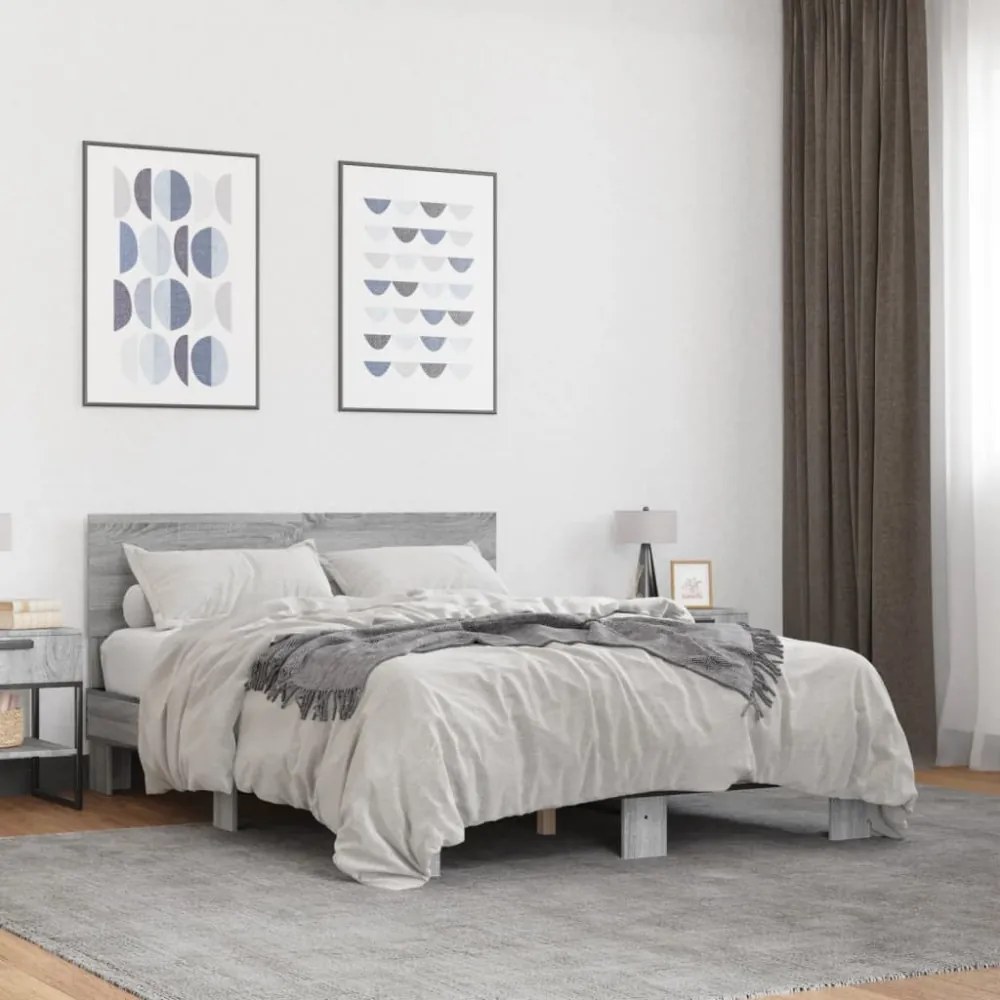 szürke sonoma szerelt fa és fém ágykeret 140 x 200 cm