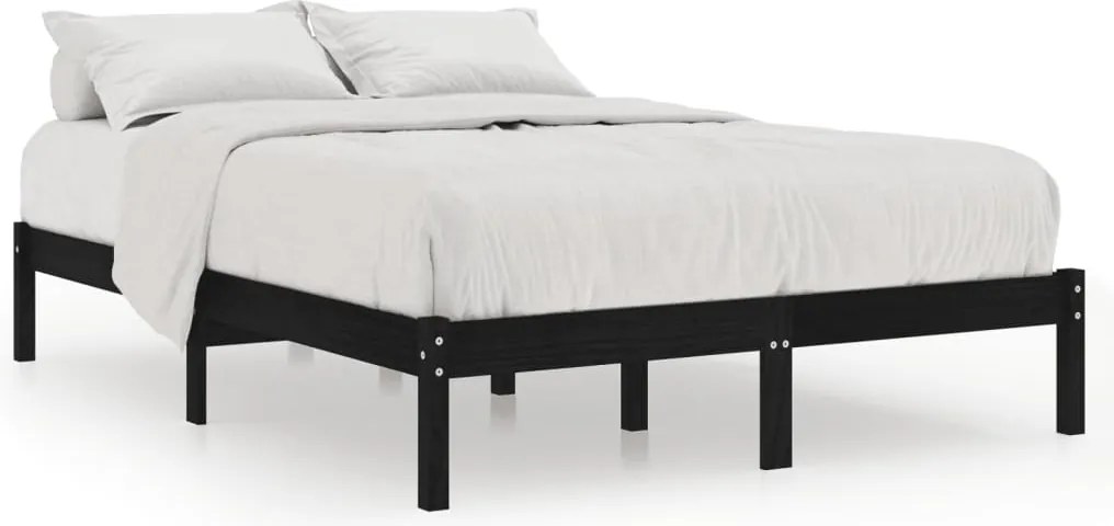 vidaXL Double fekete tömör fa ágykeret 135 x 190 cm