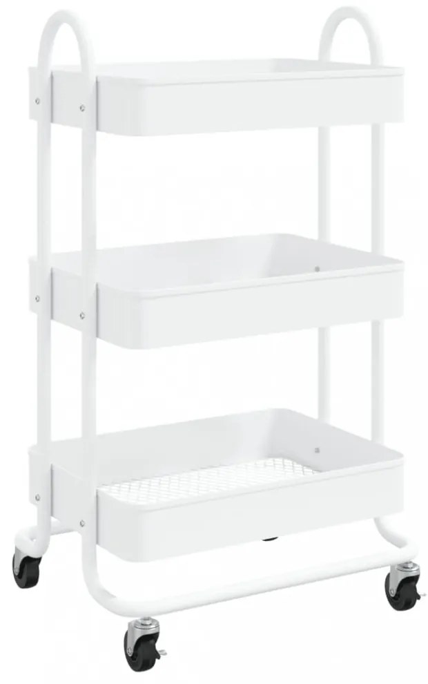 fehér acél 3 szintes kocsi 43 x 34 x 79 cm