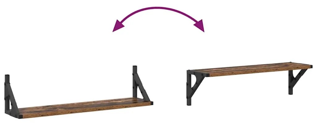 vidaXL Falpolcok polcokkal 2 pcs Öreg fa 60 x 15 x 15,5 cm Faanyag