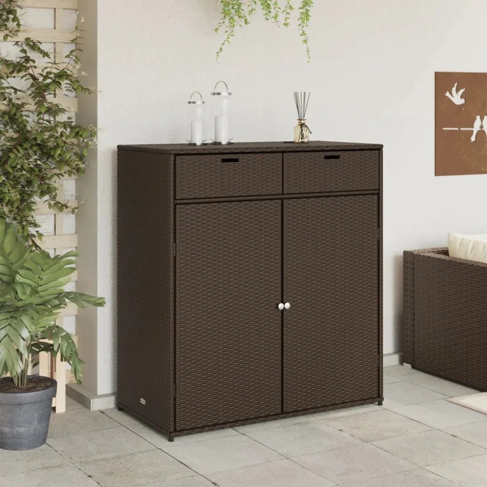 barna polyrattan kerti tárolószekrény 105 x 55 x 113 cm