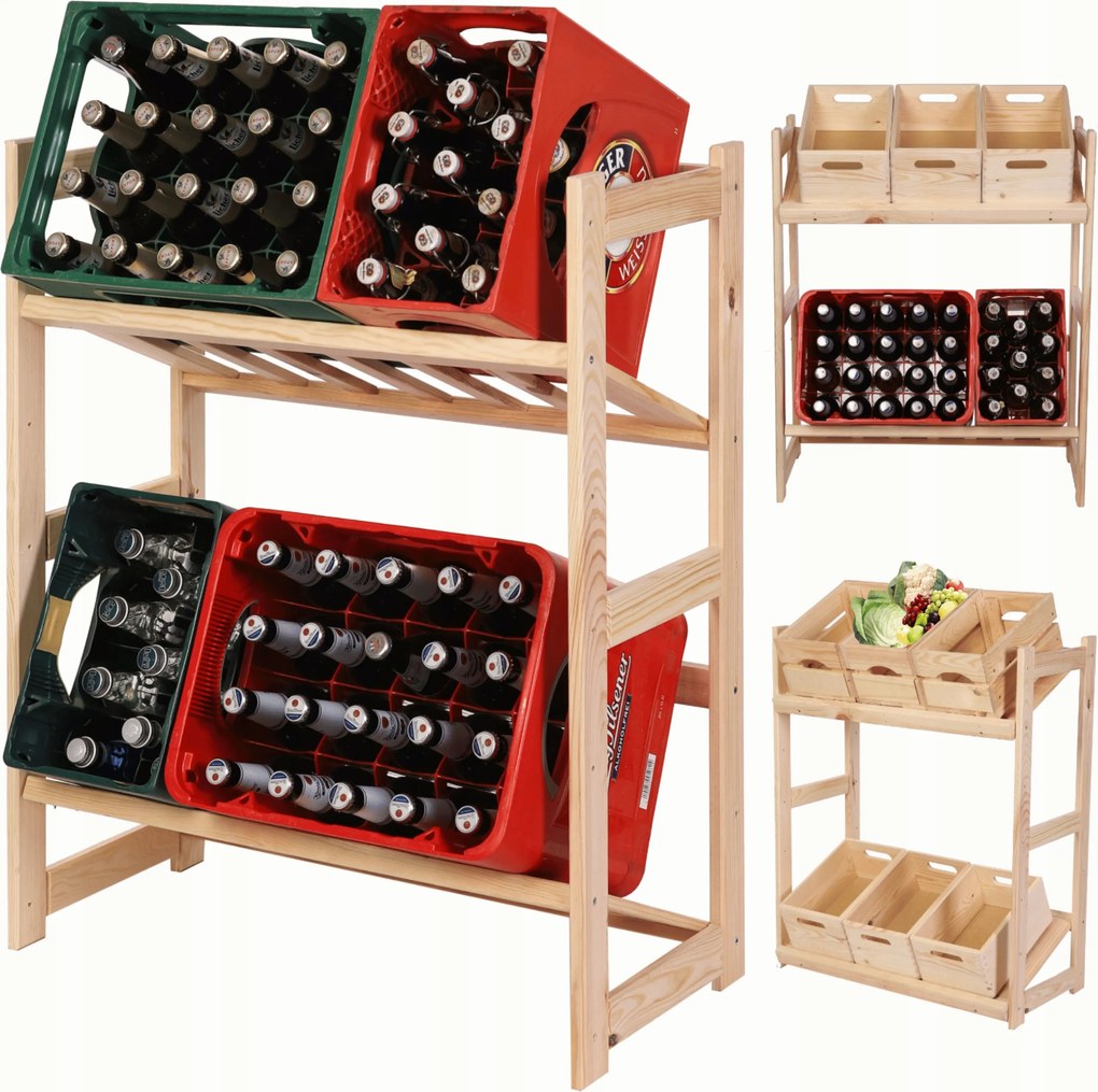 Doboztartó állvány fa doboztartó állvány 2 polcos fenyő állvány Eko