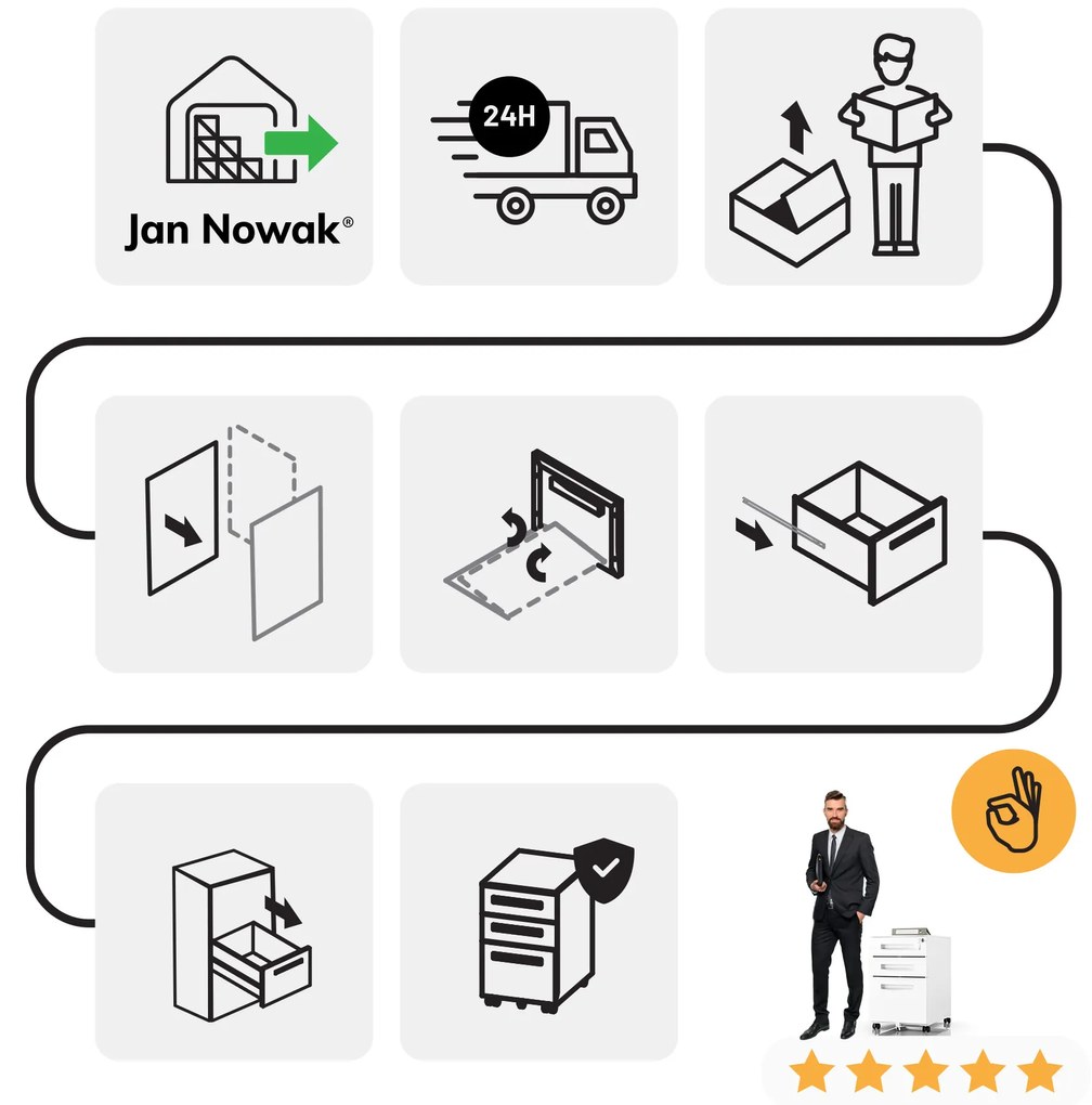 Fém gurulós konténer íróasztal alá KATE 390 x 600 x 500 mm, fehér