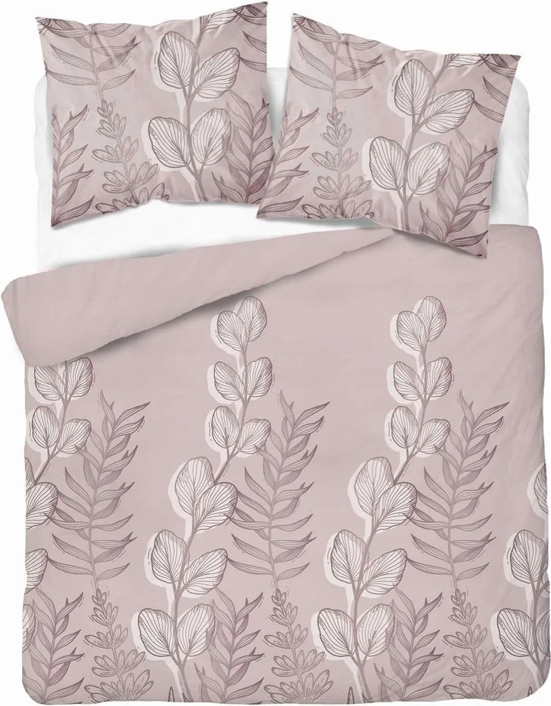 Szatén ágyneműhuzat 220x200 Púderrózsaszín levelekkel finom motívum 100% pamut