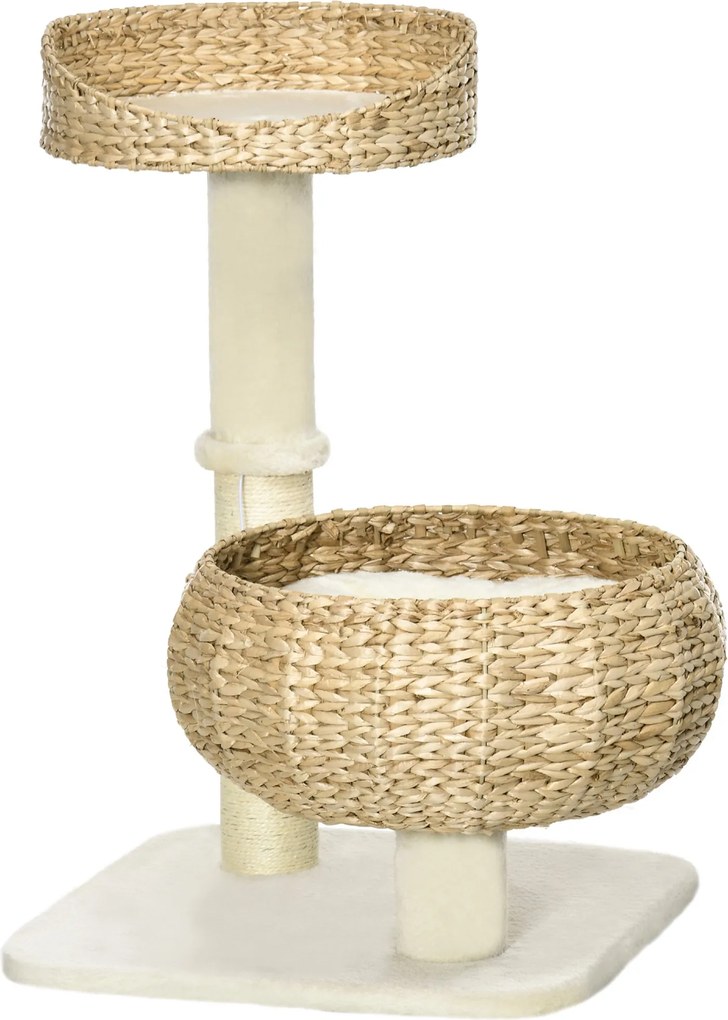 PawHut Macska Kaparófája 2-Szintes 72 cm Sisal Poszttal, Rejtőző Térrel és Fennsík 1 Felfüggesztett Labdával Beige | Aosom