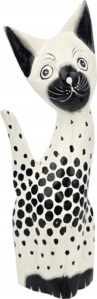 Fa Macska Faragott Kézzel Készített Festett Cica Figura Dekoráció *25 cm