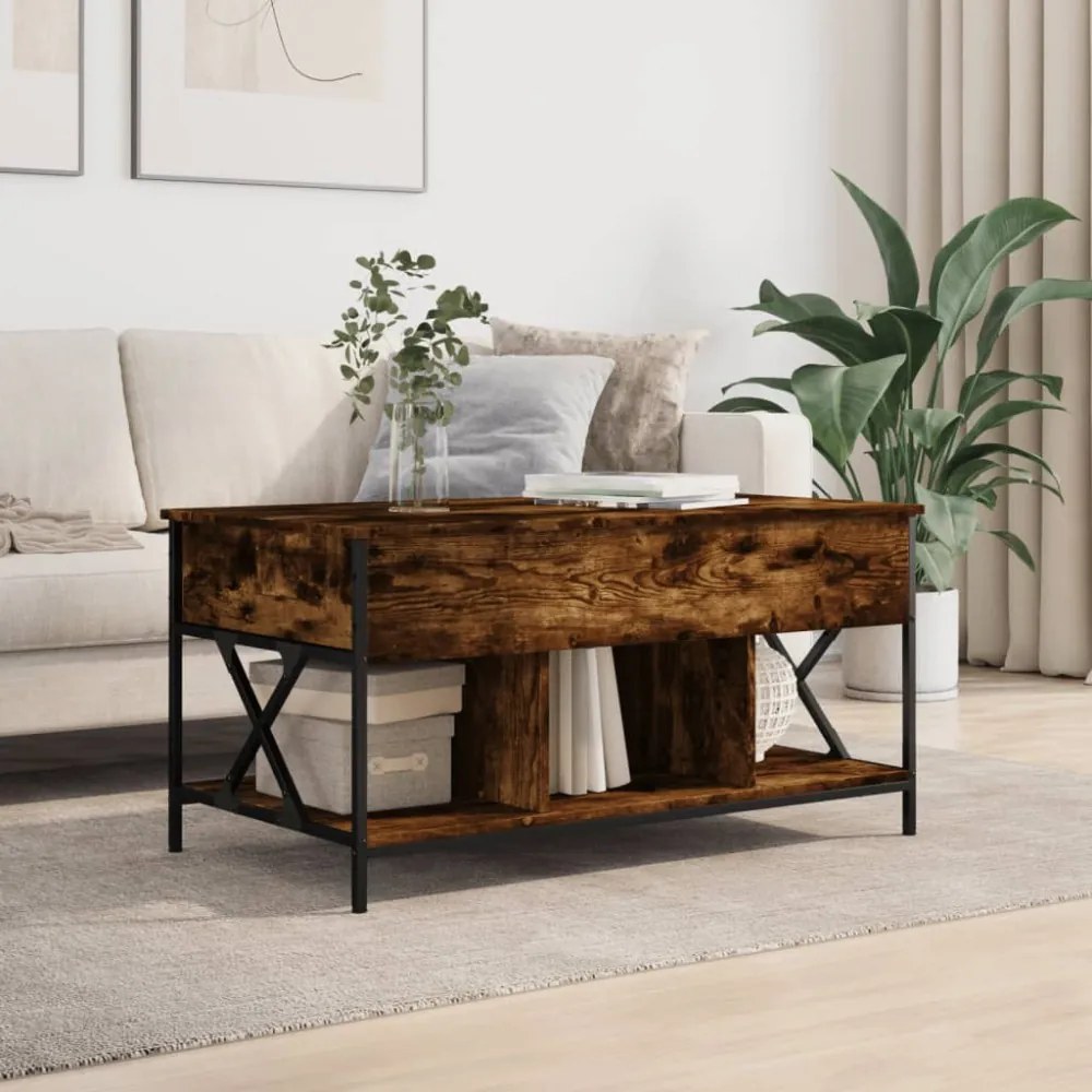 füstös tölgy szerelt fa és fém dohányzóasztal 100 x 55 x 50 cm
