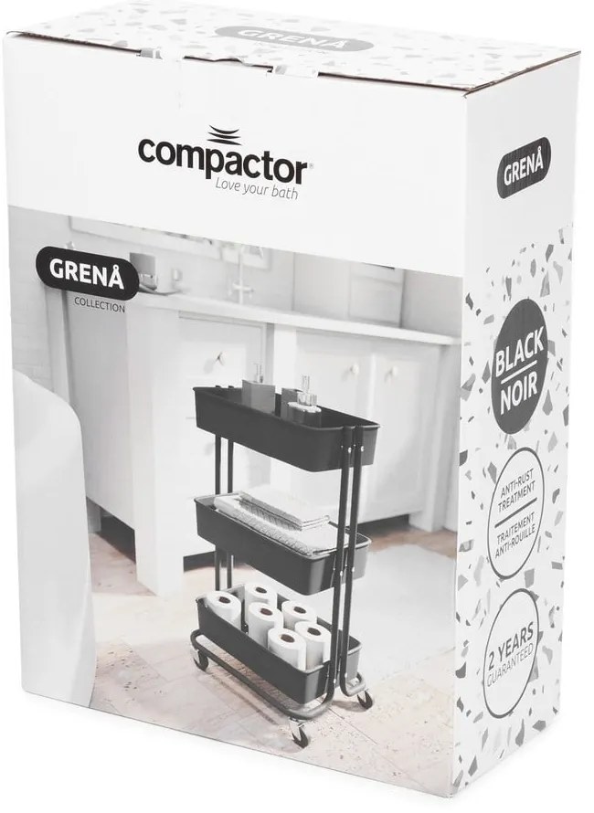 Fekete műanyag gurulós polcos állvány 43x36 cm Grena – Compactor