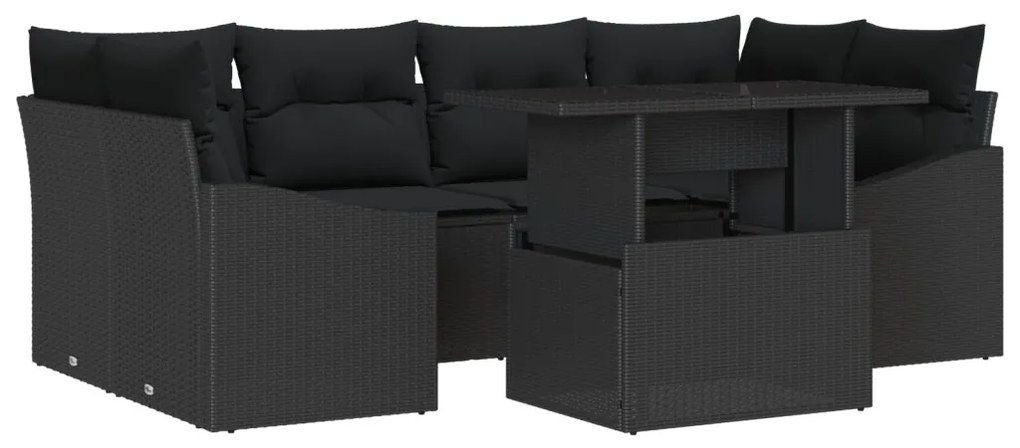 7 darabos kertibútor szett párnákkal, fekete poli rattan