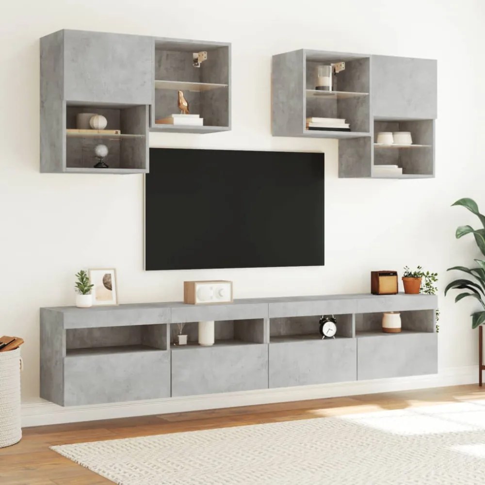 betonszürke falra szerelhető TV-szekrény LED-del 100x30x40 cm