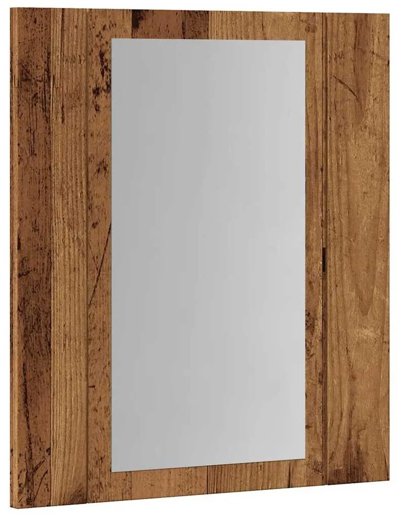 antik fa színű szerelt fa tükrös szekrény LED-del 40x12x45 cm