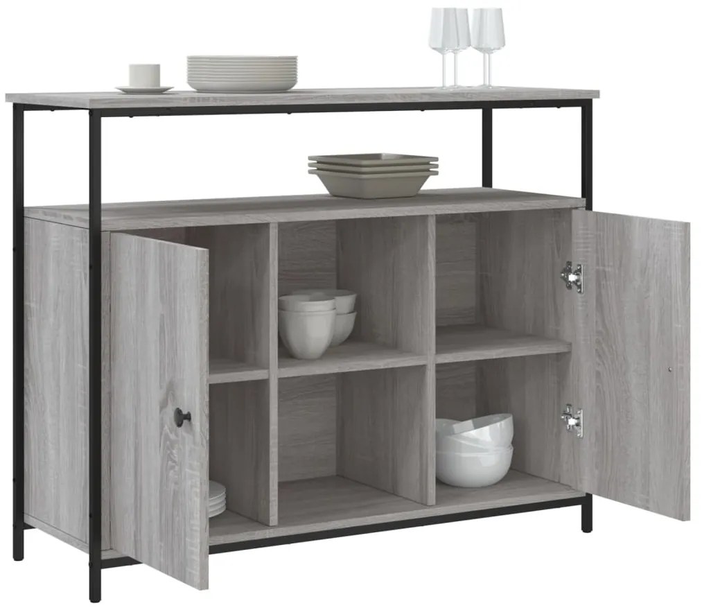 szürke sonoma színű szerelt fa tálalószekrény 100 x 35 x 80 cm