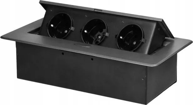 Grafit bútoraljzat tripla asztallapba süllyesztve, földeléssel. Schuko Orno