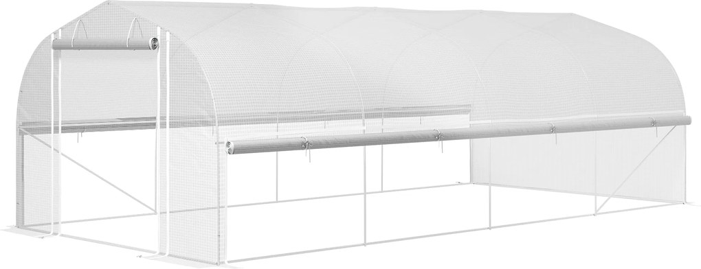 Outsunny Üvegház 6 x 3 x 2 m Polietilén Üvegház 8 Ablakkal és Ajtóval, Feltekerhető Oldalfalak, UV-álló Filmmal Borított Paradicsomház Horganyzott Acé