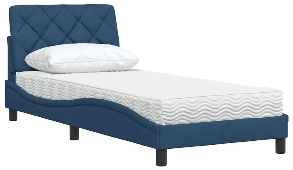 kék szövet ágy matraccal 80x200 cm