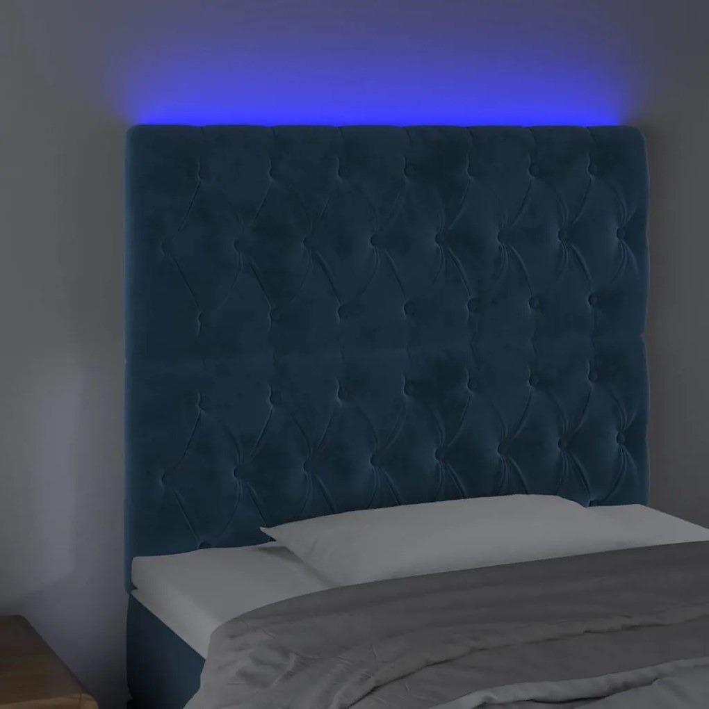 sötétkék bársony LED-es fejtámla 100x7x118/128 cm