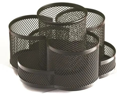 Írószertartó, 7 részes, fémhálós, forgatható, fekete (ISKE240)