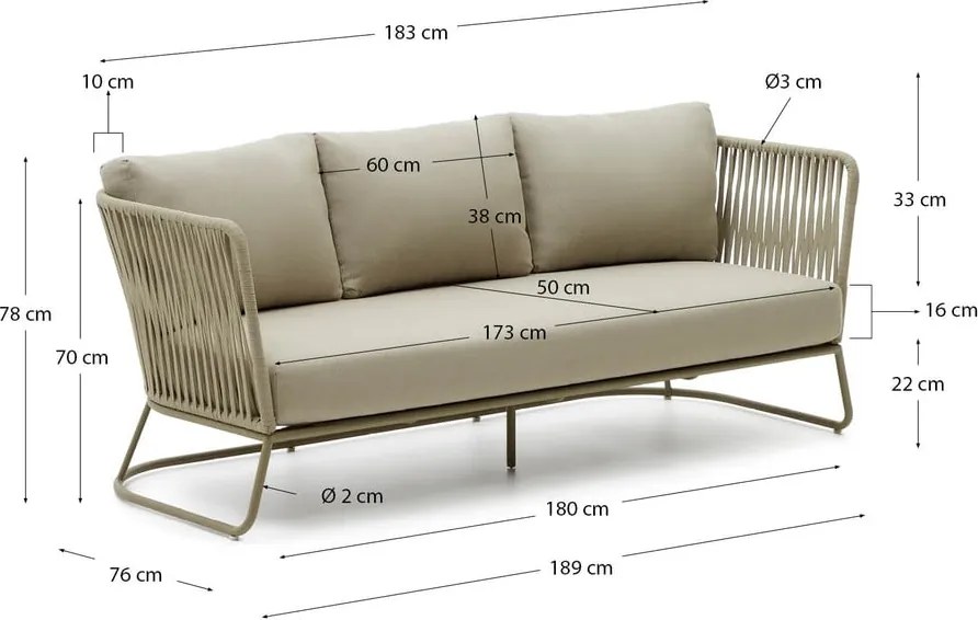 Khaki acél kerti kanapé Saconca – Kave Home