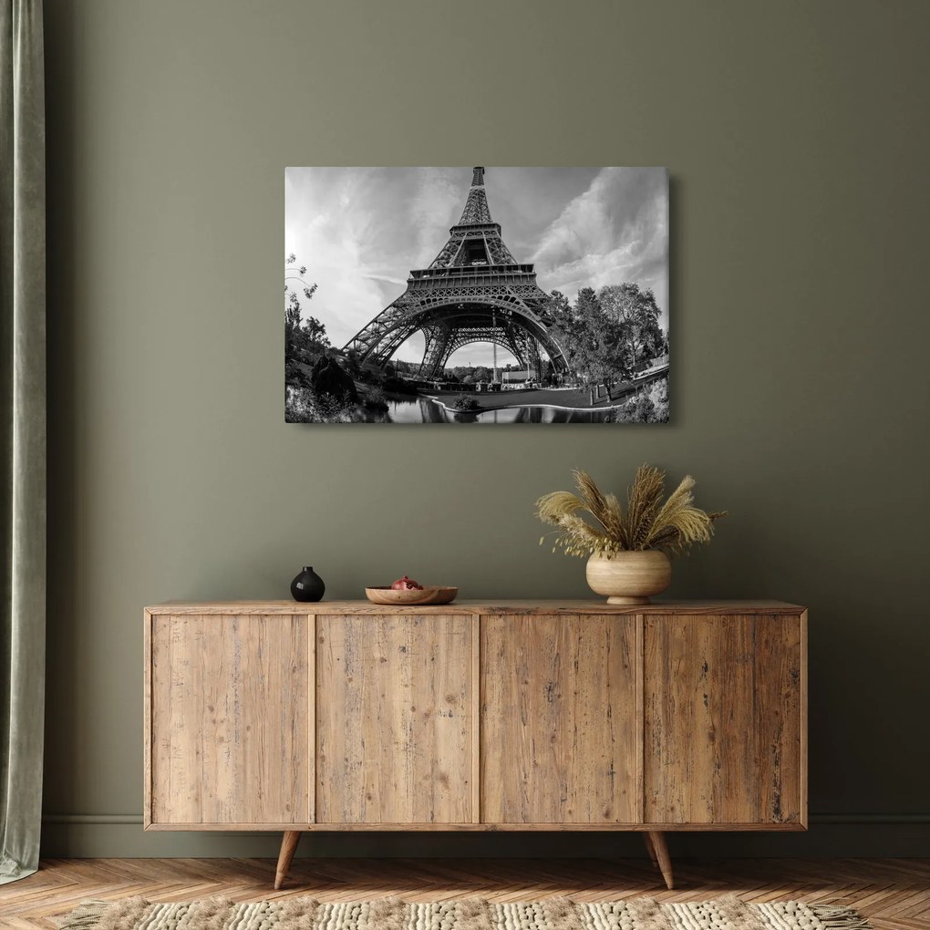 Kép - Eiffel-torony, fekete-fehér (90x60 cm)