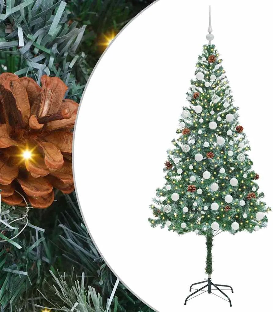 vidaXL Mű karácsonyfa 300 LED-del állvánnyal Zöld 180 cm PVC és Acél