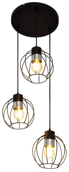 Csillár zsinóron STARLIGHT 3xE27/15W/230V fekete/ezüst