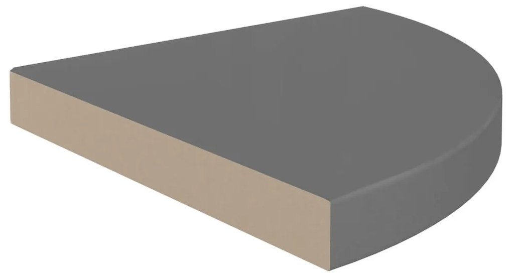4 db magasfényű szürke MDF lebegő sarokpolc 35 x 35 x 3,8 cm