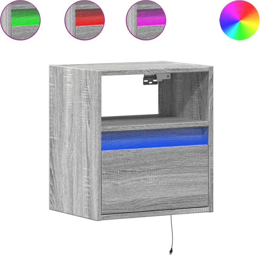 vidaXL 2 db szürke sonoma fali TV-szekrény LED-ekkel 41 x 31 x 45 cm