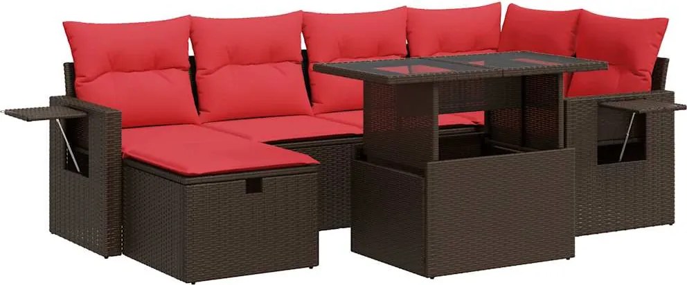 vidaXL 7 részes barna polyrattan akácfa kerti ülőgarnitúra párnával