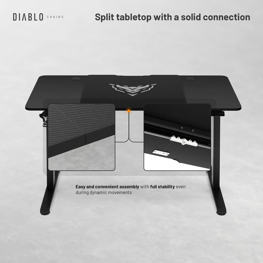 Elektromosan magasságban állítható íróasztal 140 cm fekete: Diablo X-Tensio 1400