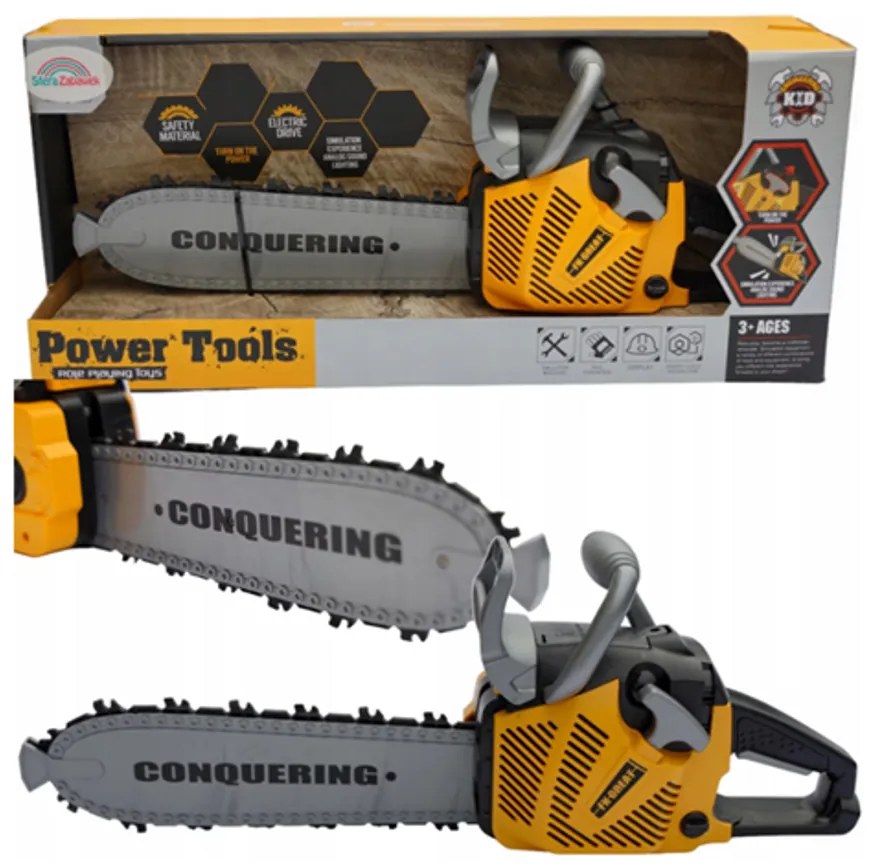 Conquer Játék Láncfűrész – Fény- és Hanghatással, Elemes, 41 x 8,5 x 14,5 cm