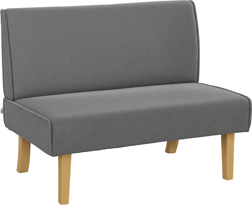HOMCOM Kétfős Kanapé, Fotel Zsinóros Megjelenéssel, Fa Lábakkal, Párnázott Kanapé, Kétszemélyes Kanapé Hálószobába, Nappaliba, 110 x 62 x 85 cm, Szürk
