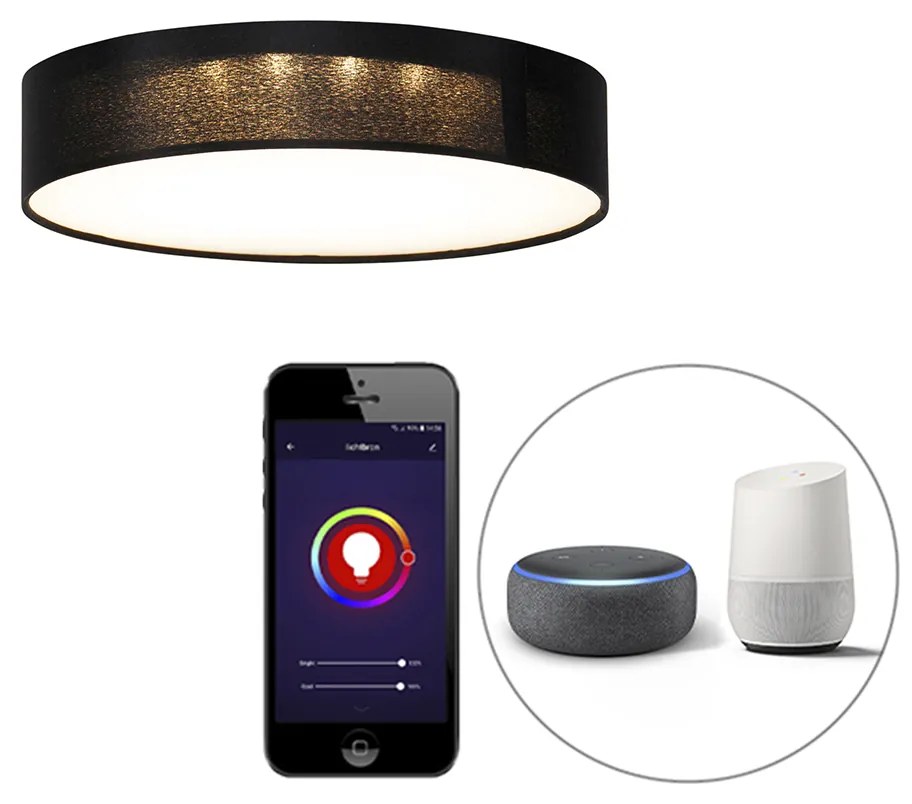 Intelligens mennyezeti lámpa fekete 30 cm, LED RGB-vel - Taiko
