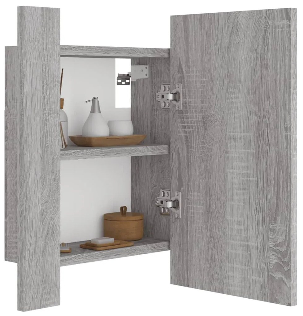 szürke sonoma szerelt fa tükrös szekrény LED-del 40x12x45 cm