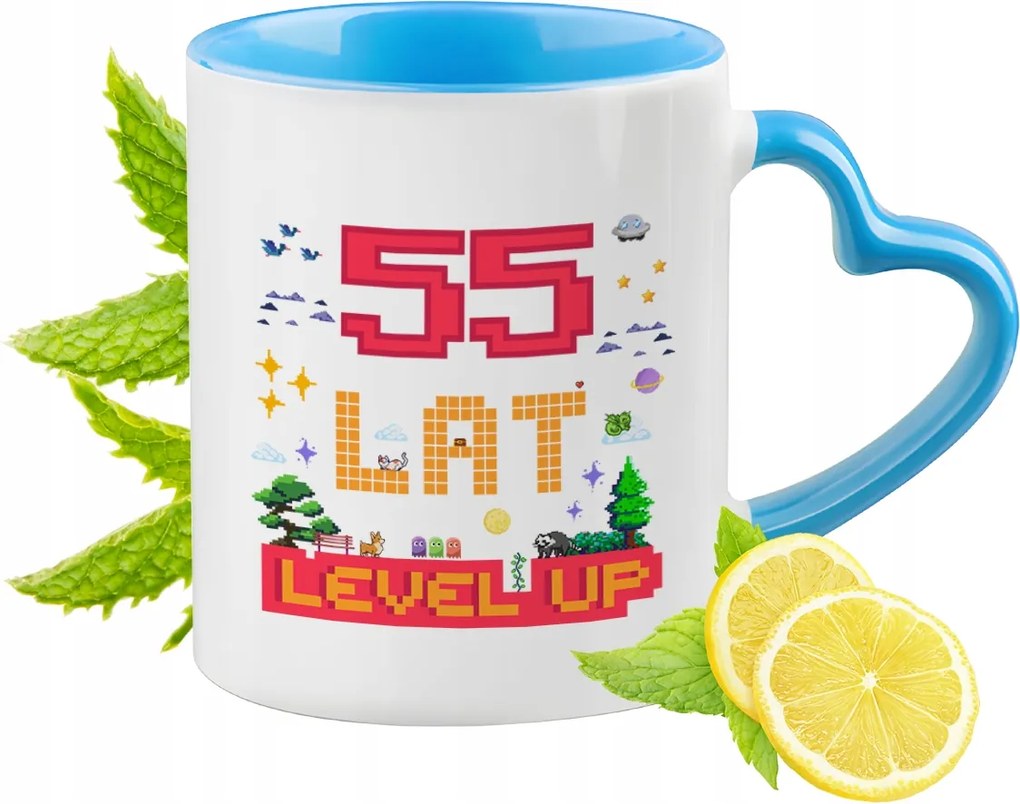 Születésnap 55 55-es Kék Bögre Szív Alakú Füllel Ajándék