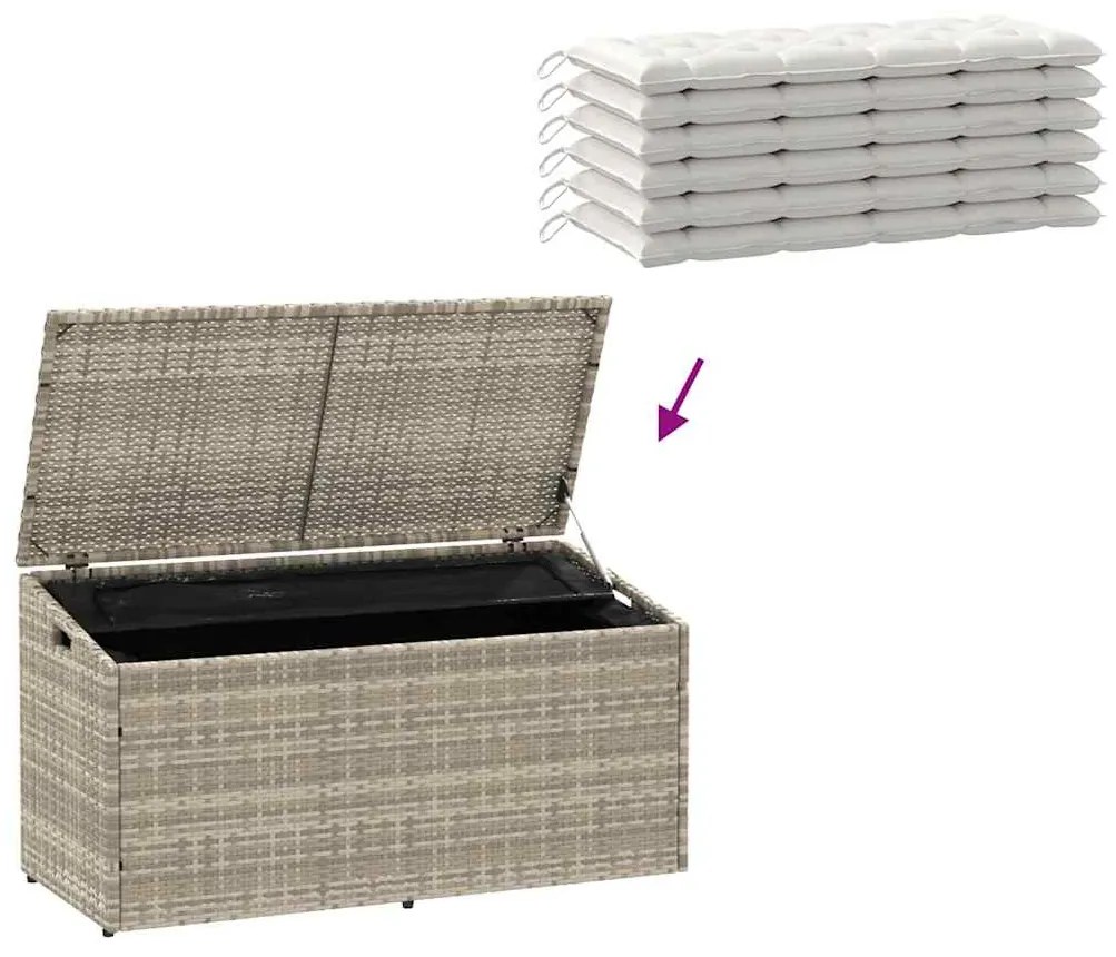 világosszürke polyrattan kerti tárolóláda 110x50x58 cm